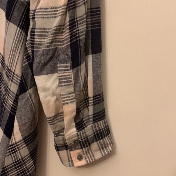 Vintage America navy pink white plaid tunic with rollable sleeves Size L NWT - Picture 7 of 9